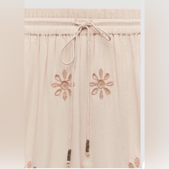 Zara Embroidered Floral Wide-Leg Pants Boho Scalloped Hem S - Picture 2 of 13